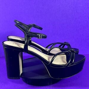 Schutz Women's Black Leather Strappy Platform Sandals Shoe Size 8.5